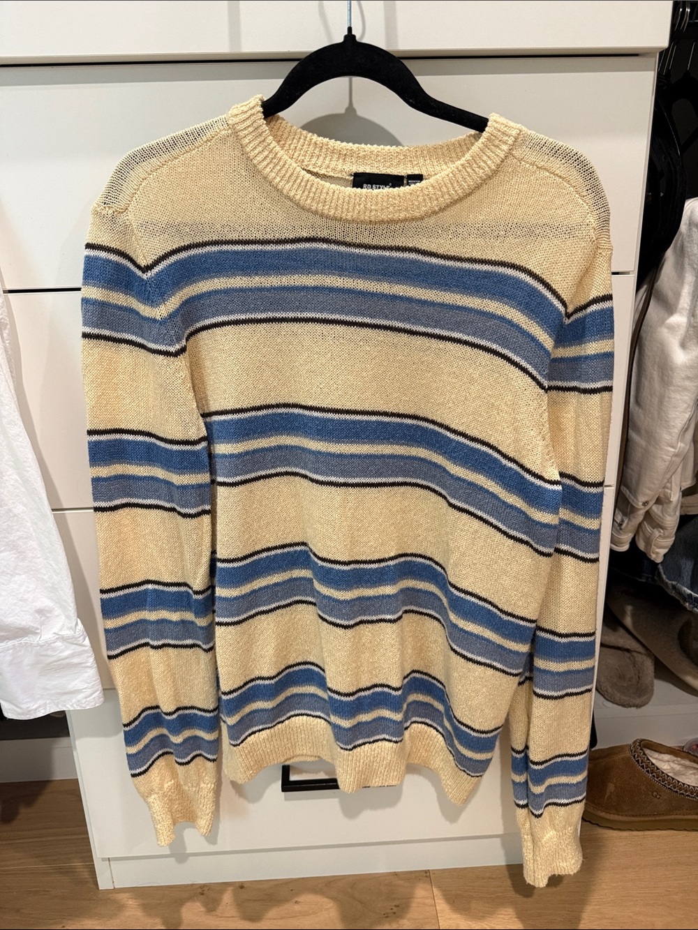 RD Style butter yellow and Blue Striped Crewneck Sweater